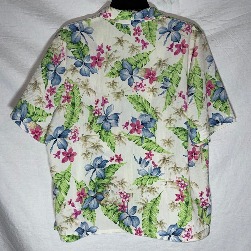 Rare Vintage Tropical Floral Hawaiian Shirt Short Sleeve Button Up Blue Green - Picture 3 of 6